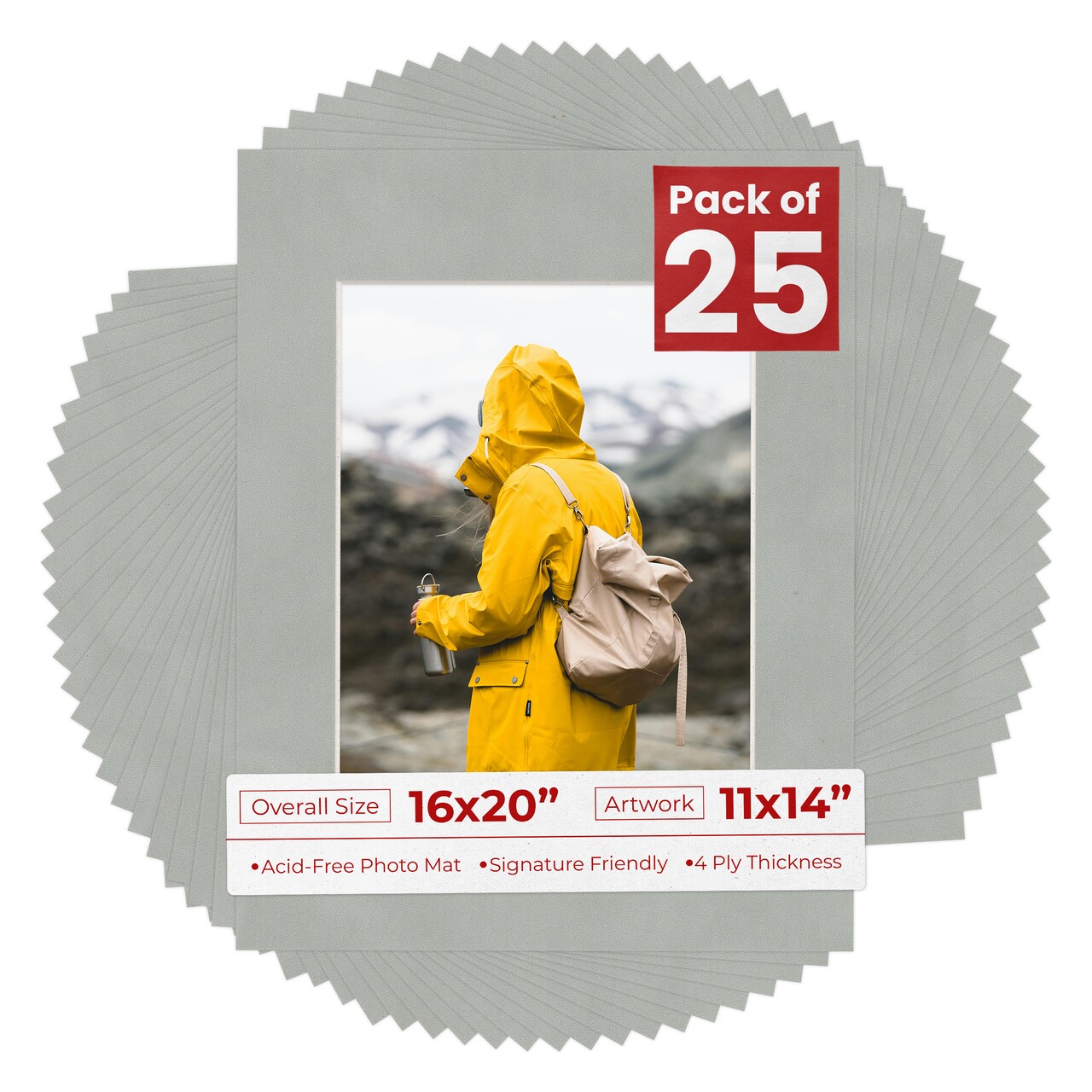 Light Grey Suede Mat Board for 16x20 Frames - Fits 11x14 Photos